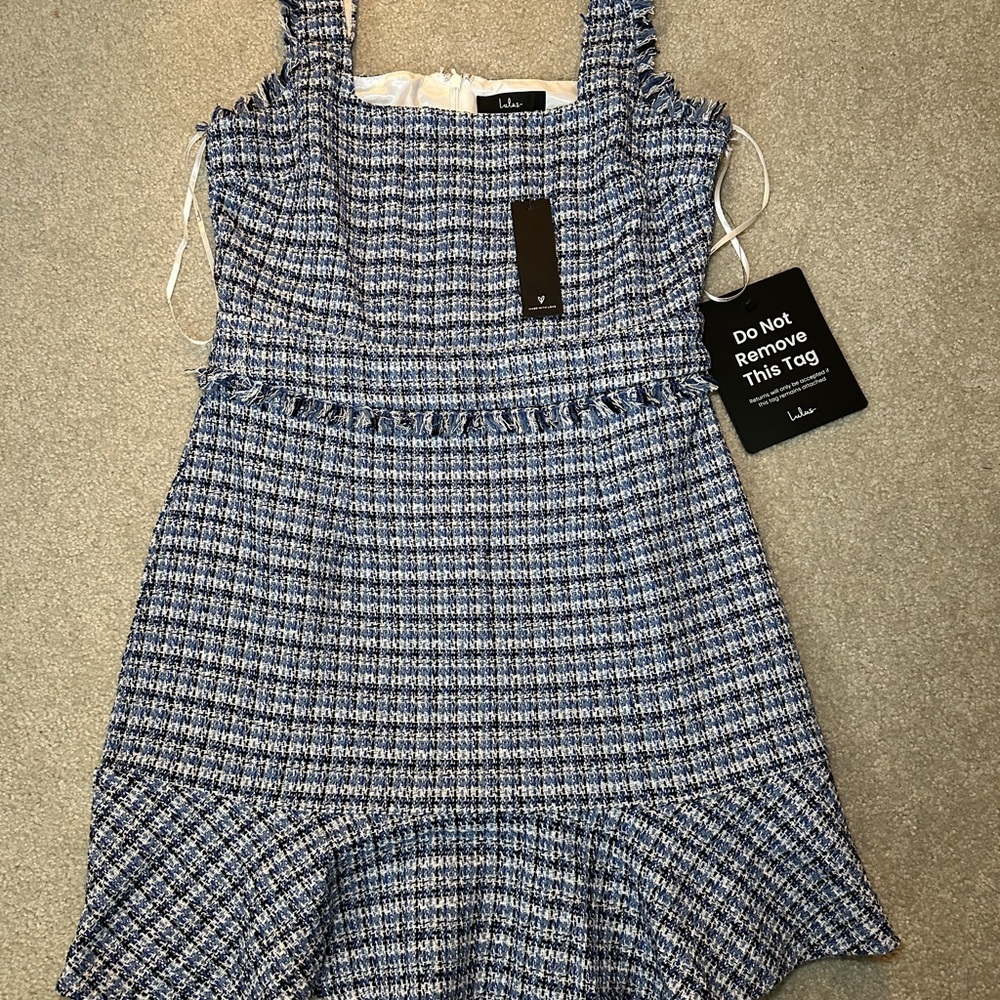 Lulus Dress - Women’s Size M - Blue - Tweed Midi Dress - Picture 3 of 11